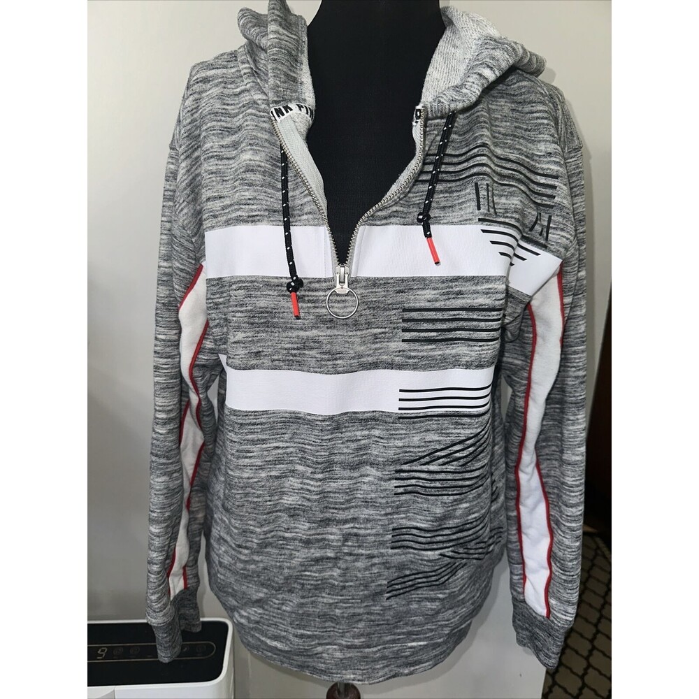 VICTORIA'S SECRET PINK Campus Half Zip Pullover Hoodie Red White Stripe Gray Xs
